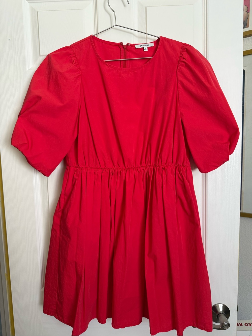 Madewell Womens Red Puff Sleeve Cotton Dress